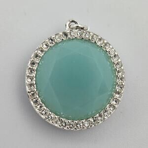 Faux Chalcedony and Clear Rhinestone with Silver Tone Outline Pendant